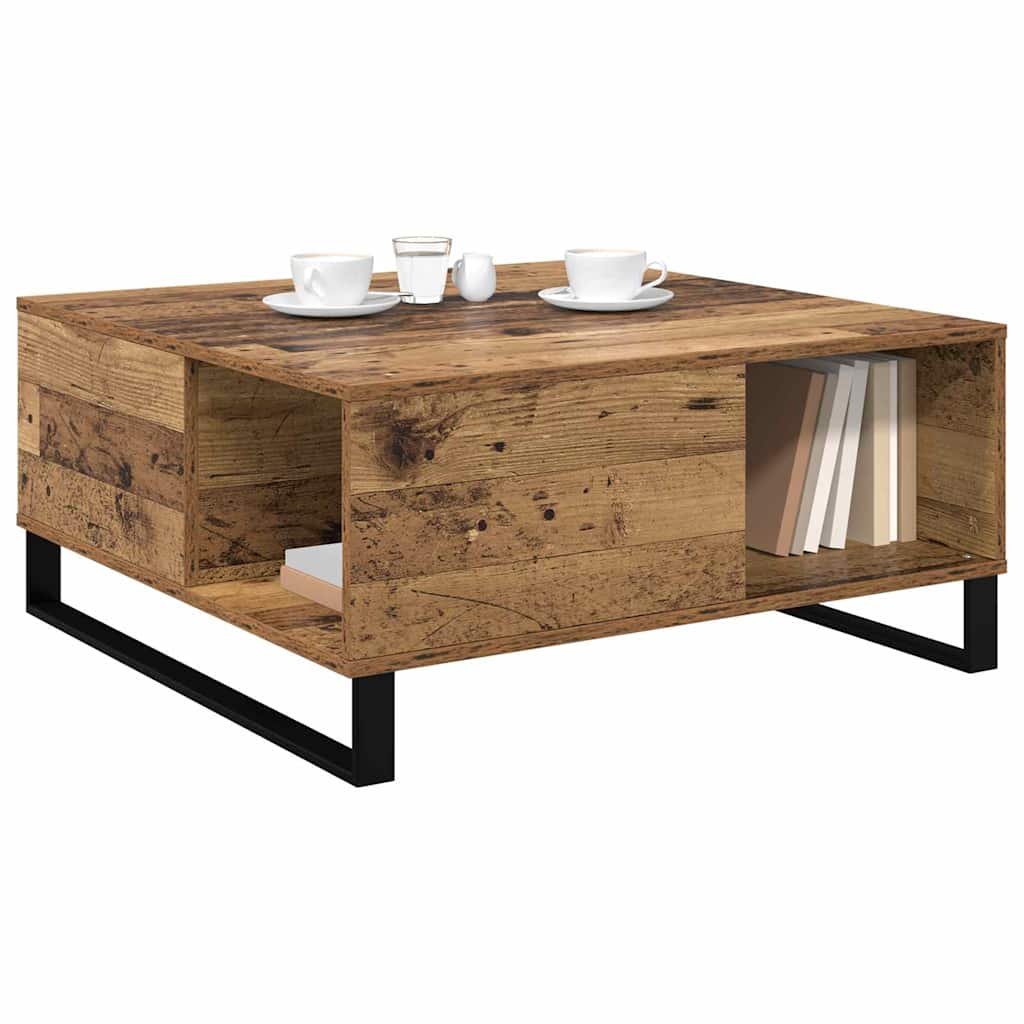 Walplus Black Legged Coffee Table - Old wood - 80 x 80 x 36.5 cm - Image 2