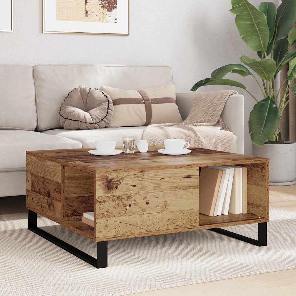 Walplus Black Legged Coffee Table - Old wood - 80 x 80 x 36.5 cm - Image 3