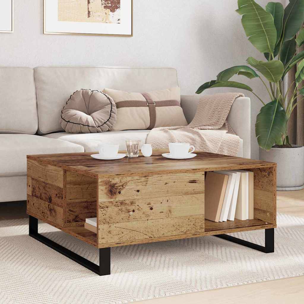 Walplus Black Legged Coffee Table - Old wood - 80 x 80 x 36.5 cm - Image 3