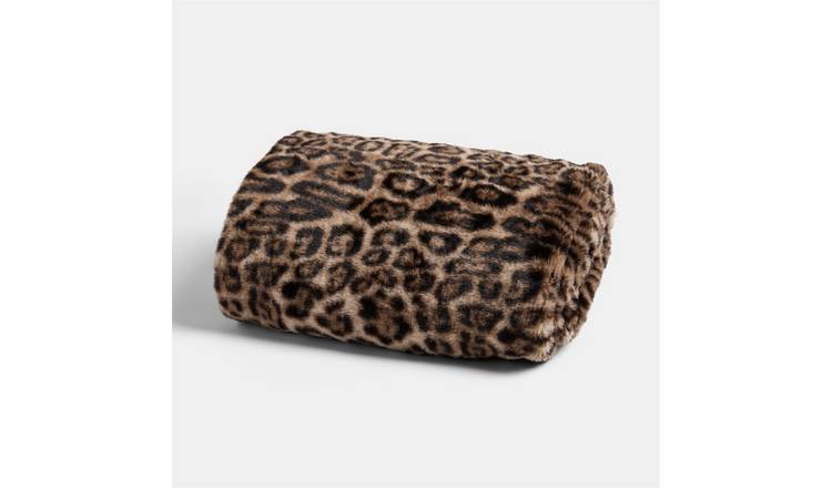 OHS Leopard Faux Fur Throw - 125 x 150cm - Brown