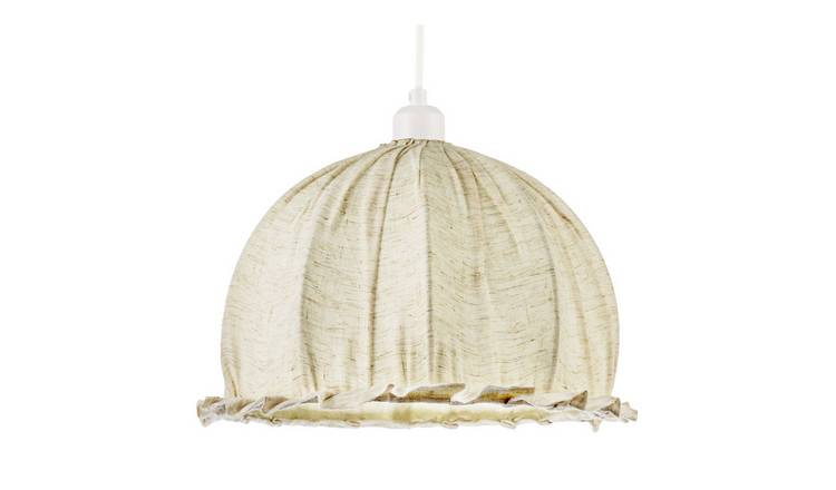 Happy Homewares Cream Linen Fabric Covered Ruffled Dome Pendant Shade - 32cm