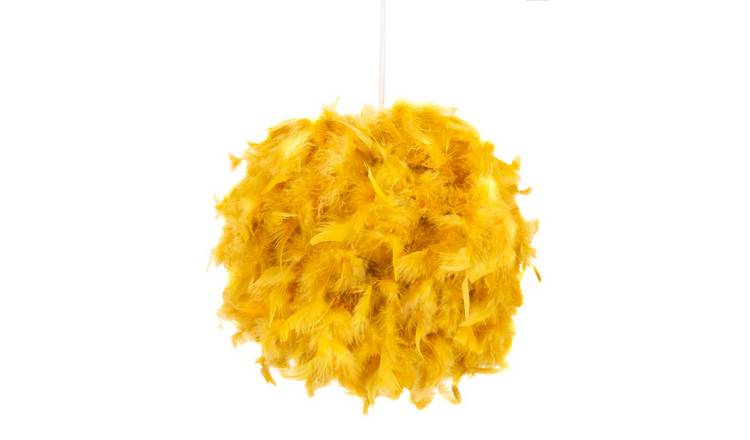 Happy Homewares Mustard Genuine Feather Decorated Pendant Shade - 25cm