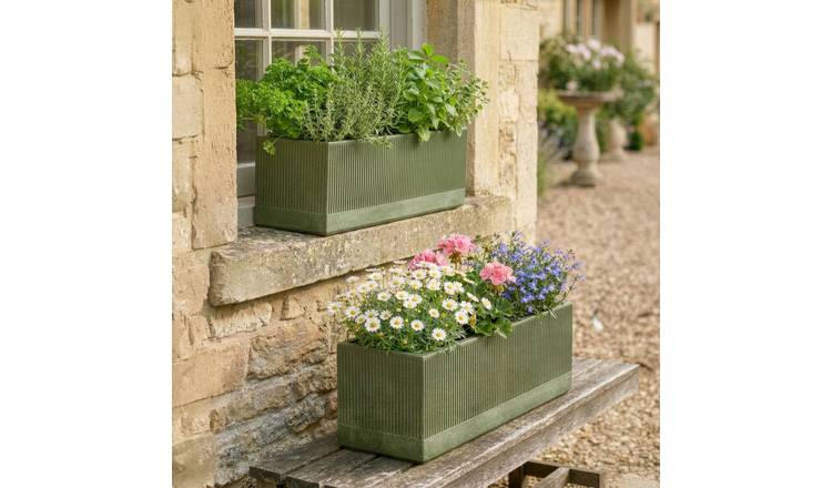 Dibor Set of 2 Mela Rib Summer Outdoor Garden Planters - Green