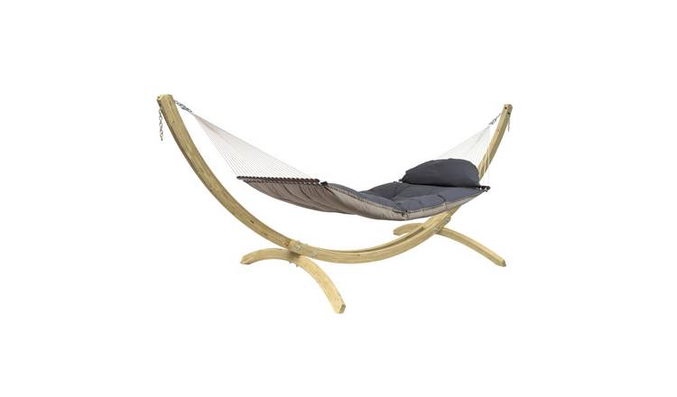 Amazonas Fat Hammock and Wooden Stand Set – Taupe
