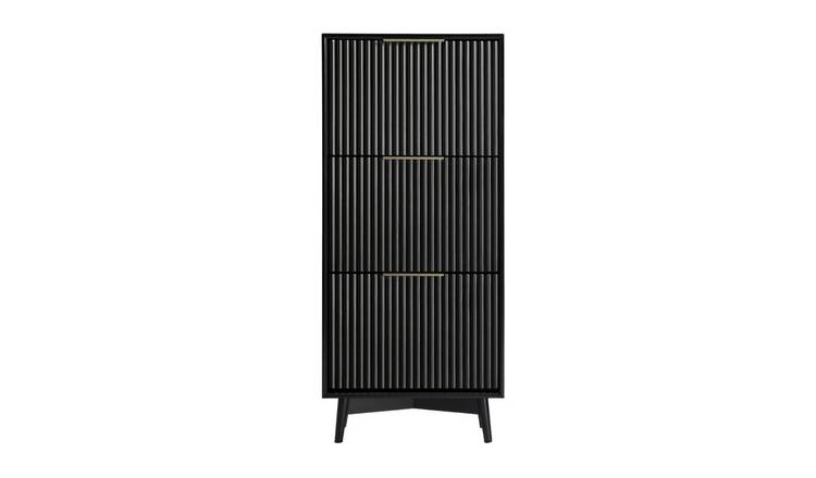 HomeGardenDirect Monza Fluted Shoe Storage Cabinet with Fluted Doors - Black