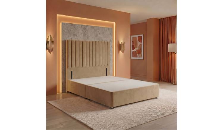 Somnior Heritage Velvet Divan Base No Draw 54" Headboard - Beige/Small Double
