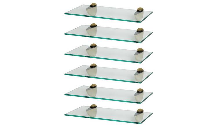 Harbour Housewares Floating Glass Bathroom Shelves - Gold - Set of 6