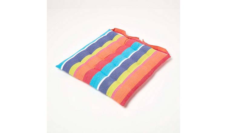 Homescapes Multicoloured Stripe Seat Pad with Button Straps