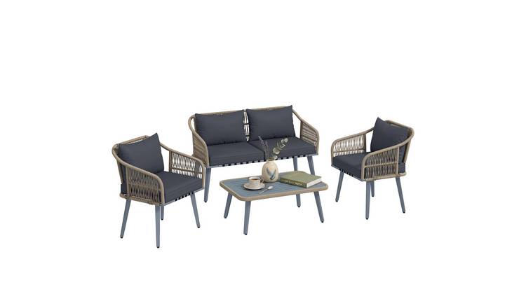 Outsunny 4 Piece 4 Seater RattanGarden Furniture Set with Thick Cushions - Grey