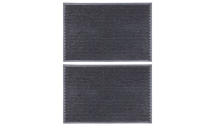Nicola Spring Heavy Duty Rubber Door Mat - Black - Pack of 2