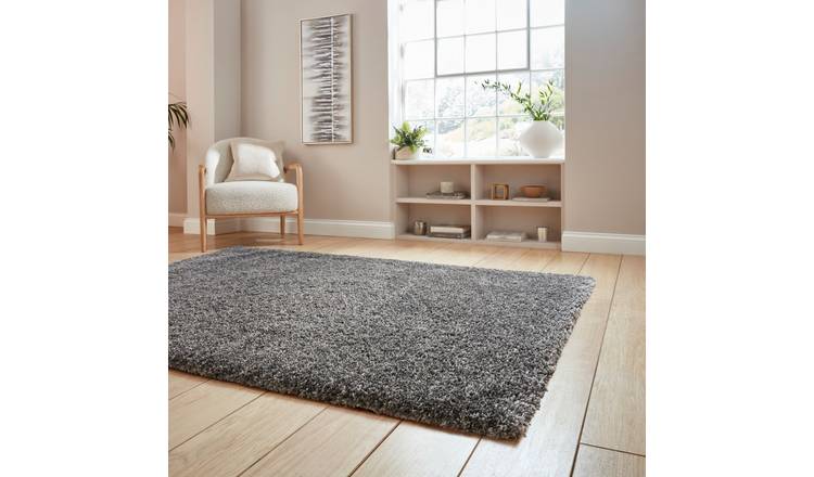 Mega Flooring Silver Shaggy Plain Rug - 80 x 150cm
