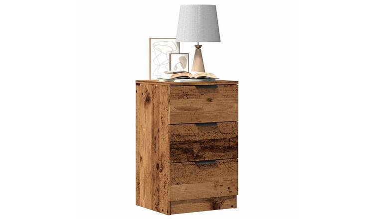 Walplus Pack of 2 3 Drawer Bedside Cabinet - Dark Wood - 40 x 36 x 65 cm