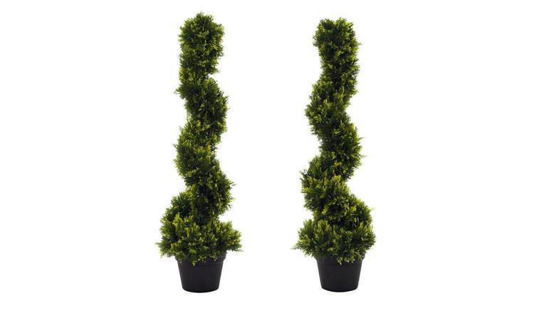 Outsunny Set of 2 3FT Artificial Spiral Topiary Trees - Green
