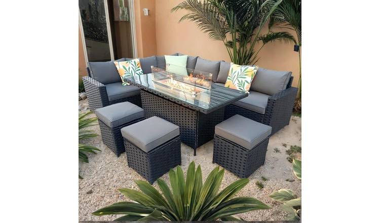 Furniture Maxi Barcelona Rattan Effect 9 Seater Corner Sofa Set — Black