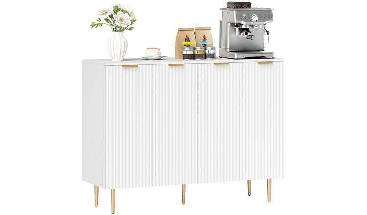 HOMCOM 4 Doors Modern Kitchen Sideboard Buffet Cabinet with Metal Legs - White