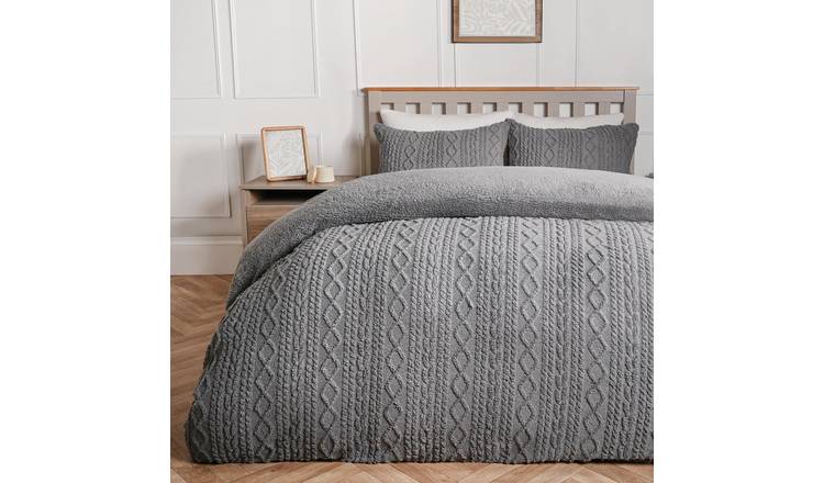 OHS Cable Knit Fleece Duvet Cover Set Bedding Grey - King