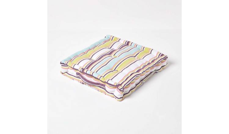 Homescapes Osaka Cotton Stripes Floor Cushion - 50 x 50 cm - Green