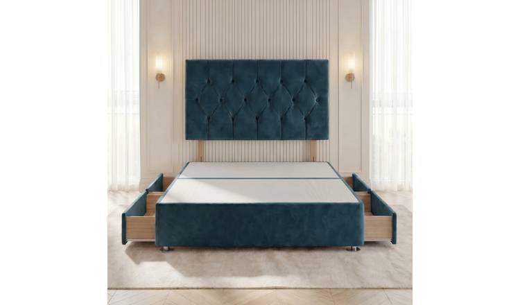 Somnior Chester Velvet Super King 4 Drawer Divan Bed with Headboard - Navy