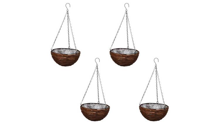 Walplus Pack of 4 Plastic Round Garden Planter - Brown - 25 x 13 cm
