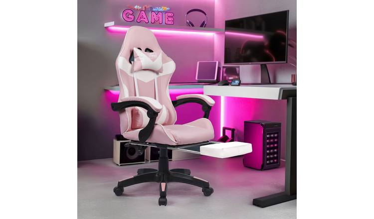 New Title: Neo Leather Massage Recliner Gaming Office Chair with Footrest - Pink