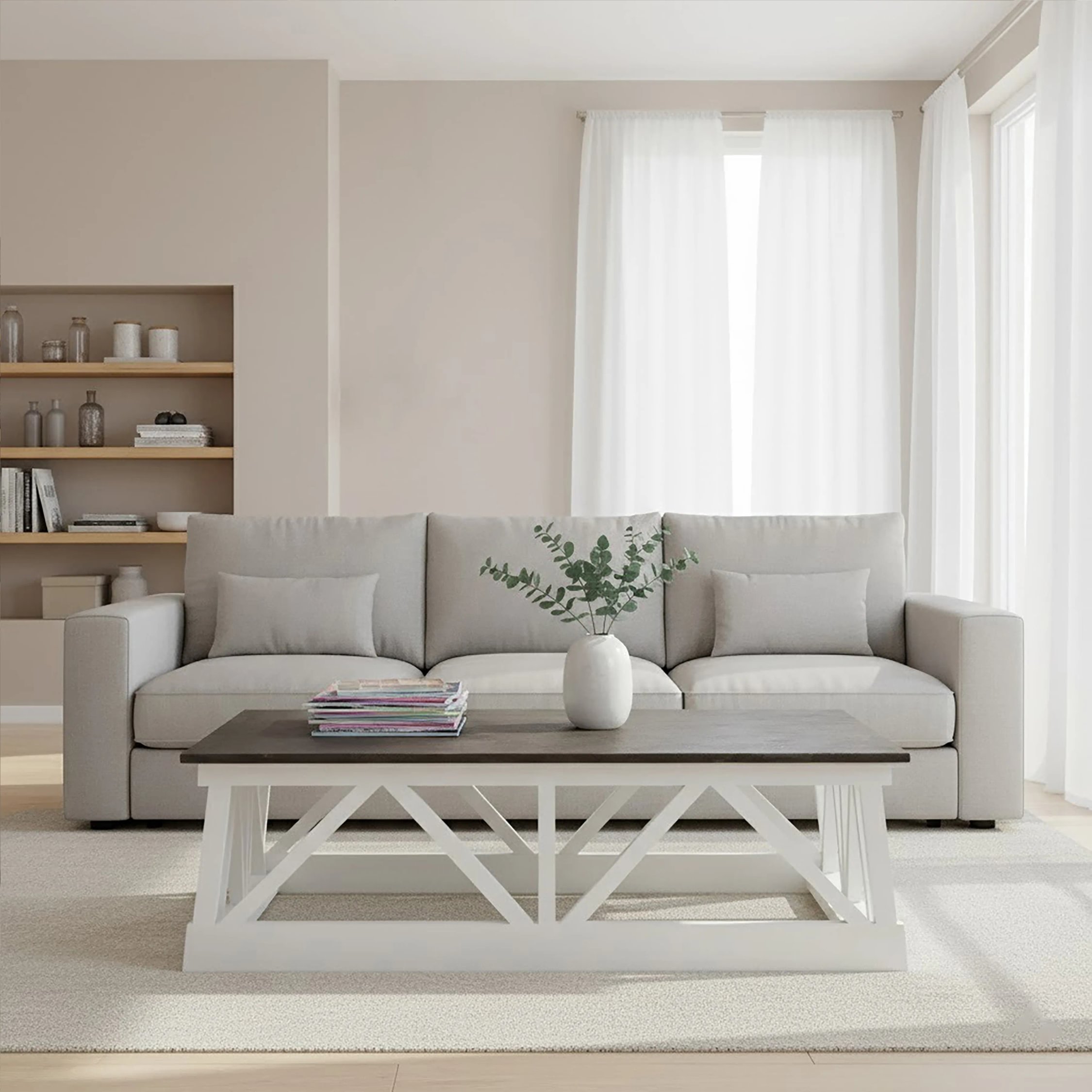 Orsina Monas Marble-Effect Coffee Table - Black and White - Image 1