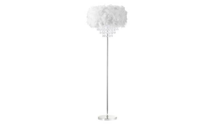 Happy Homewares White Feather with Waterfall Drops Floor Lamp - 40cm