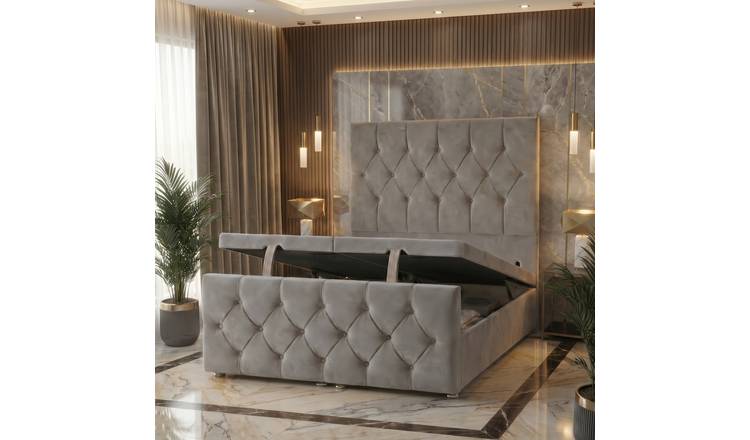 Somnior Chester Velvet Single Ottoman Divan Bed with Footboard - Silver