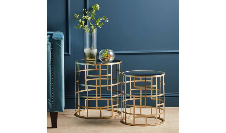 Orsina Mirror Round Side Tables, Set of 2 – Gold