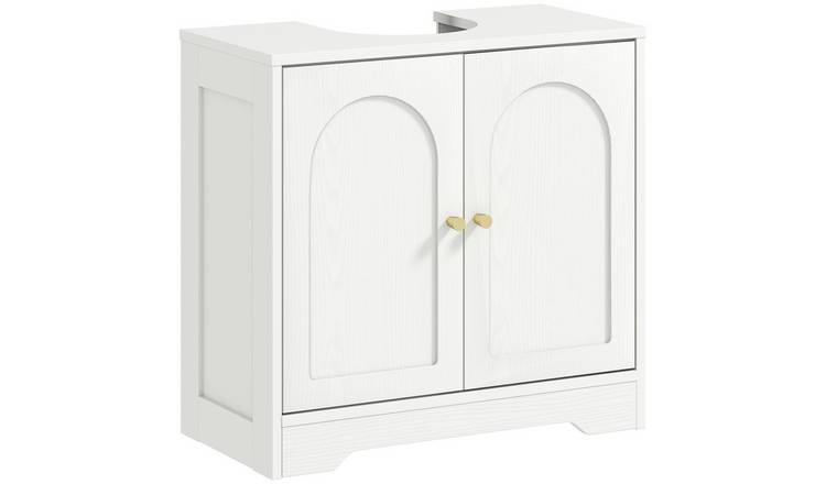 HOMCOM 2 Arch Doors Under Sink Bathroom Cabinet with Adjustable Shelf- White