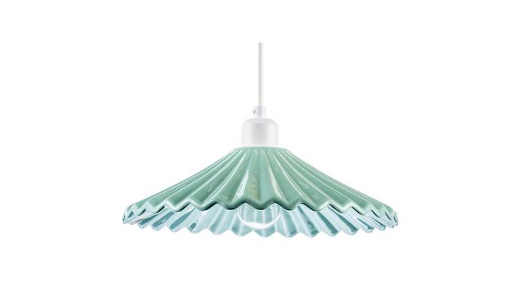 Happy Homewares Emerald Green Gloss Ceramic with Rippled Pendant Shade - 32cm