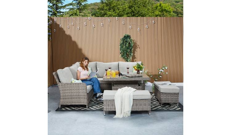 Furniture Maxi Hampton Rattan Effect Corner Sofa Rising Table Set-Natural