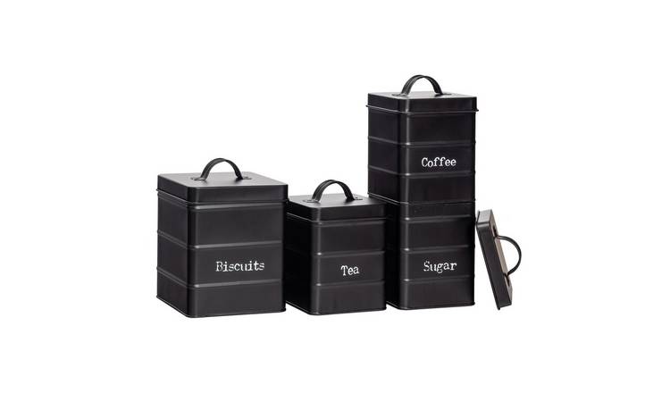 Harbour Housewares 4 Piece Vintage Metal Kitchen Canisters Set - Black