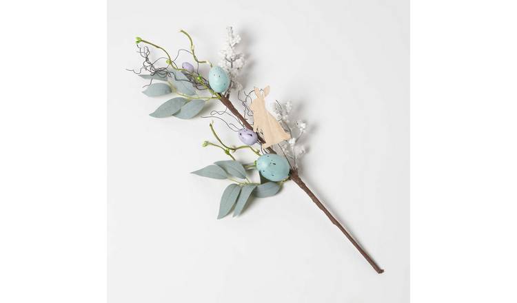 Homescapes Real Wood Easter Egg & Bunny Stem - Blue