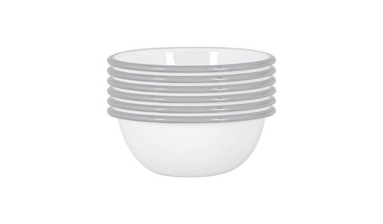Argon Tableware White Enamel Bowls - Grey - Pack of 6