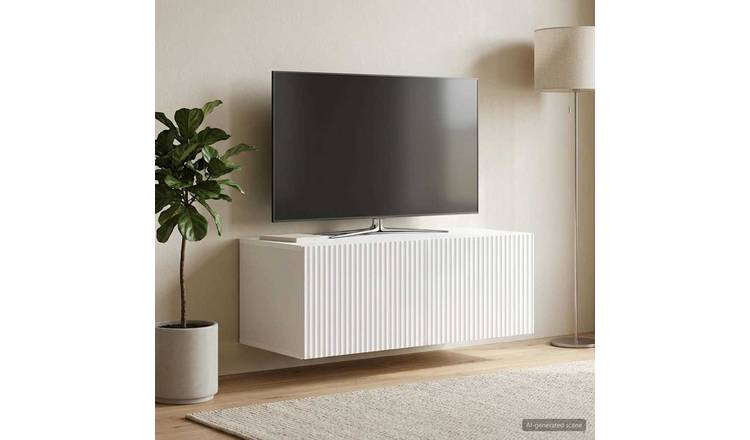 Walplus Wood Wall Mounted TV Cabinet Tall Unit - White - 78.5 x 41 x 30 cm