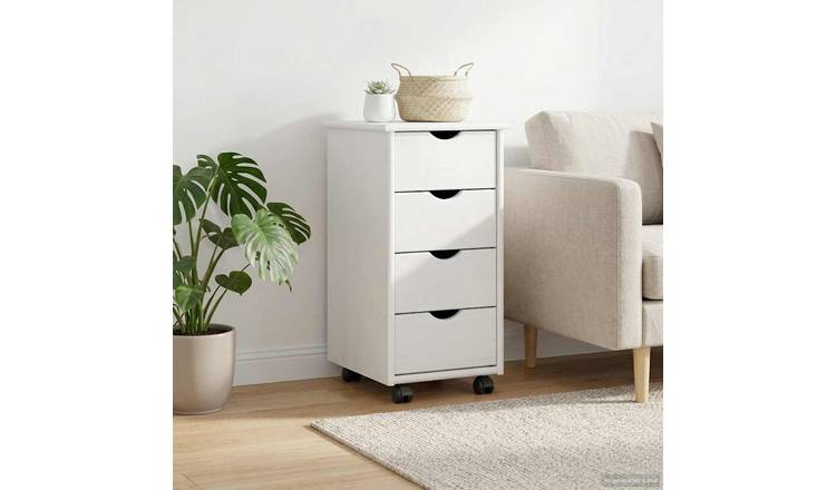 Walplus 4 Drawer Solid Pine Rolling Cabinet - White - 34 x 39 x 65.5 cm