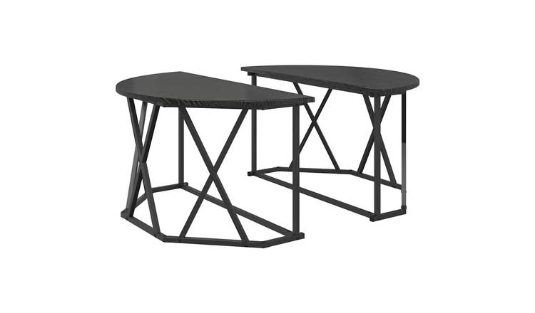 Walplus Engineered Wood and Steel Coffee Table - Black Oak - 80 x 80 x 42 cm