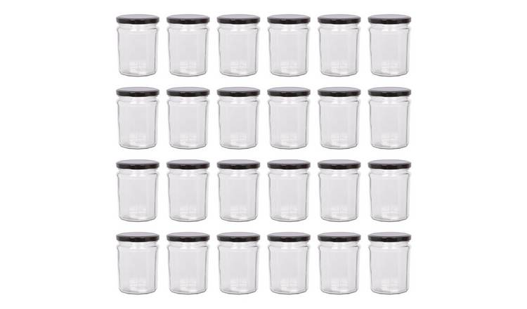 Argon Tableware Glass Jam Jars with Lids - Pack of 24 - Black - 380ml