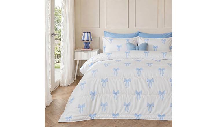 OHS Bows 10.5 Tog Coverless Duvet Set Bedding Blue - Single