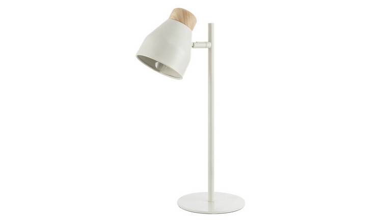Happy Homewares Muted Dove Grey Scandinavian Table with Wooden Desk Lamp - 17cm