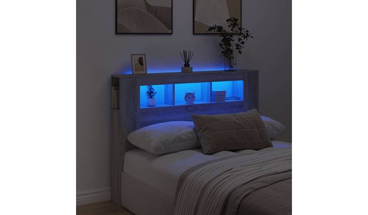 Walplus Engineered Wood LED Headboard - Grey and Oak - 140 x 18.5 x 103.5 cm