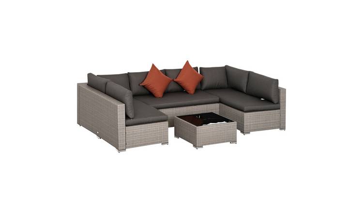 Outsunny 6 Seater Outdoor Rattan Conservatory Furniture Set - Grey
