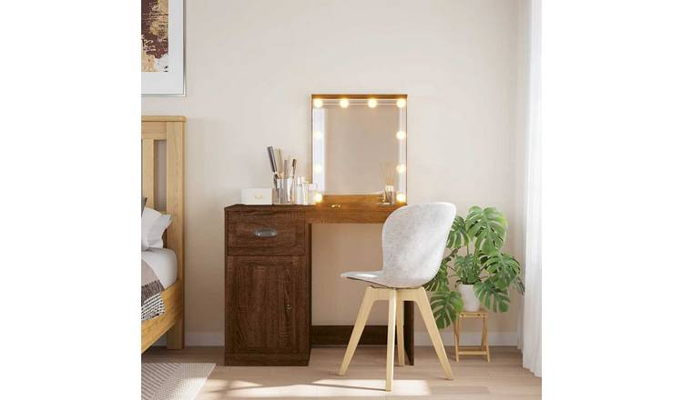 Walplus LED Glass Dressing Table - Brown Oak - 90 x 42 x 132.5 cm