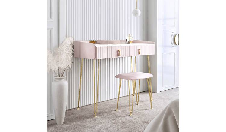 CARME Home Tokyo Glow Velvet Dressing Table With Velvet Stool- Ballerina Pink