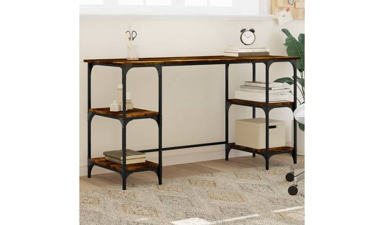 Walplus Engineered Wood and Metal Desk - Dark Oak - 140 x 50 x 75 cm