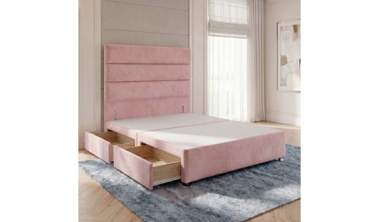 Somnior Regent Velvet Small Double 2 Drawer Divan Bed 54" Headboard - Pink