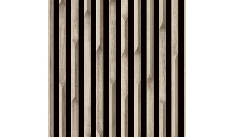 Grandeco Lamella Wood Slat Panel 3D Realistic Textured Wallpaper - Light Oak