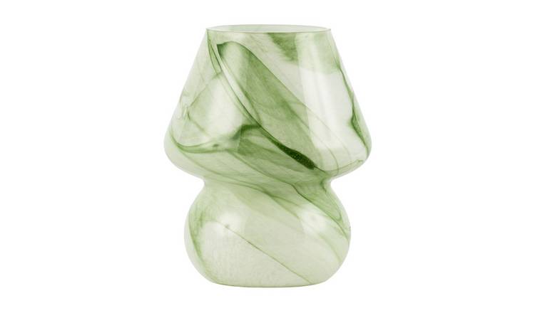Happy Homewares Mini Mushroom Glass with Green Marble Effect Table Lamp - 16cm