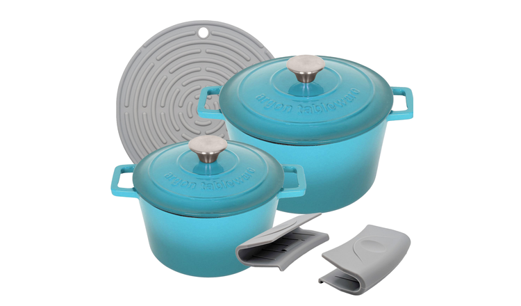 Argon Tableware 2 Piece Cast Iron Casserole Dish Set - Teal Ombre