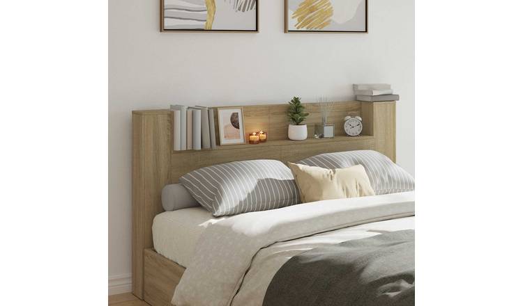 Walplus Wood LED Storage Headboard - Light Oak - 180 x 16.5 x 103.5 cm